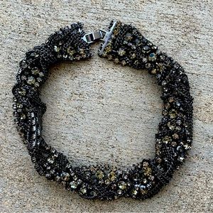 J Crew Statement Necklace chunky twisted chains gunmetal rhinestones